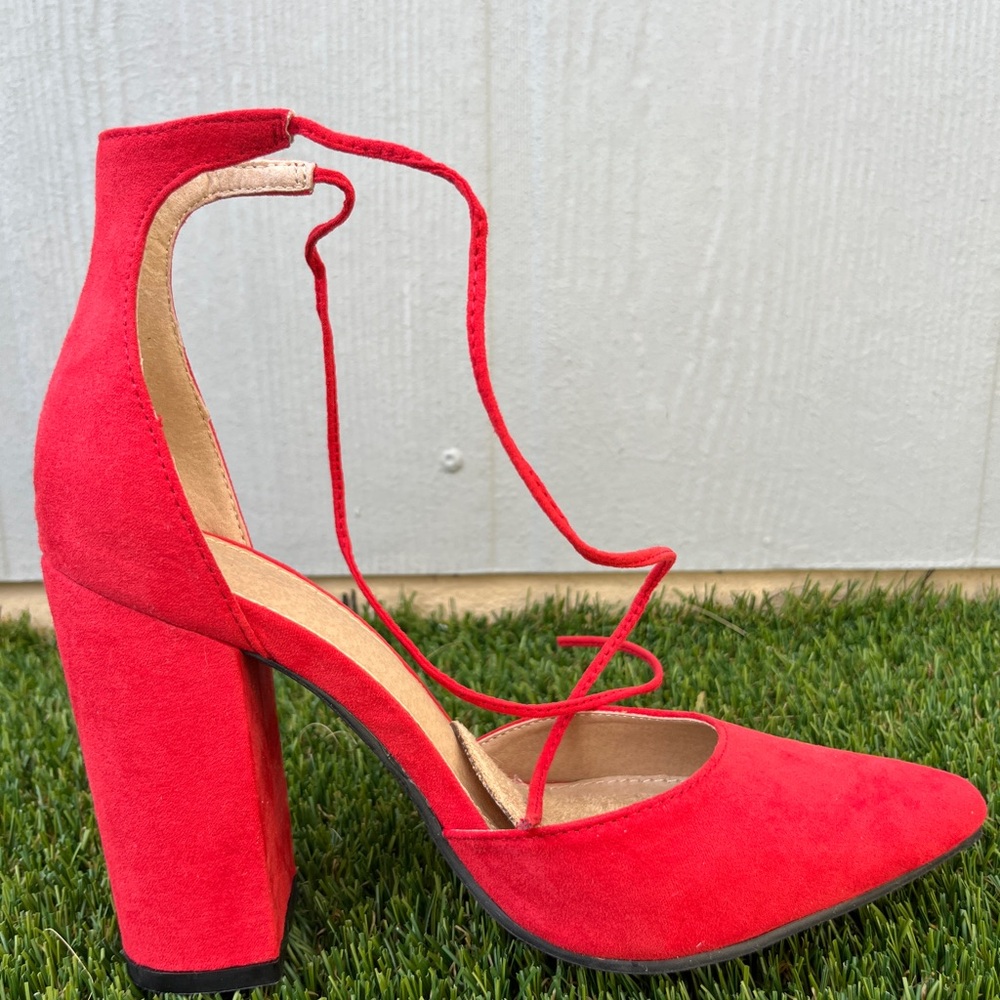 Charlotte Russe Red Suede Heels Shoes Women’s Size 7